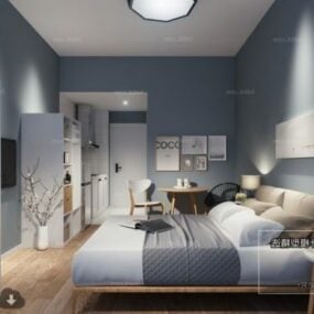 Schlafzimmer-Innenszene im nordischen Stil, 3D-Modell