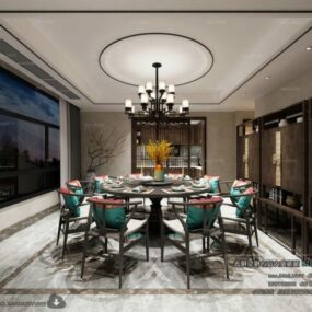 Round Table Dinning Space Interior Scene 3d model