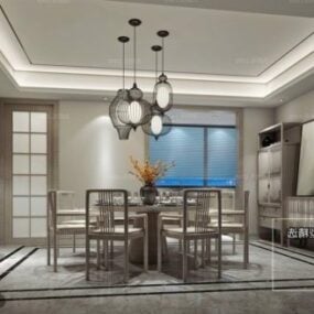 Phòng ăn màu trắng Thiết kế hiện đại Nội thất Mô hình 3d