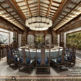 Klassisches Esszimmer-Innenszene im chinesischen Stil, 3D-Modell