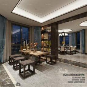 Asijský moderní dům jídelní prostor 3D model scény interiéru