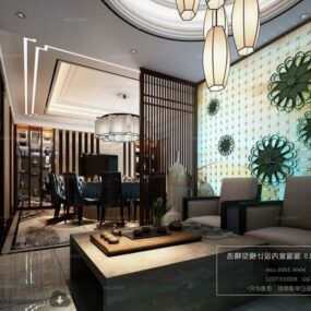 중국 스타일의 작은 다 이닝 룸 인테리어 장면 3d 모델