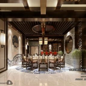 אדריכלות סינית חדר אוכל פנים סצנה דגם תלת מימד