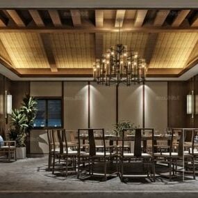 Modelo 3D da cena interior da sala de jantar elegante asiática