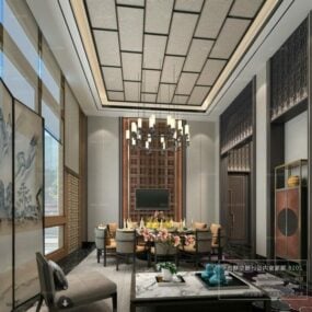 Chinese Elegant Dinning Room Interior Scene 3d model