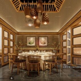 Asian Wooden Dinning Room Interior Scene 3d model