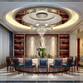 Luxury Retro Chinese Dinning Room Interior Scene 3d model