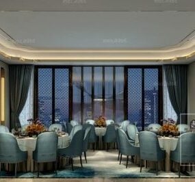 Luxury Hotel Restaurant Interior Scene 3D-malli
