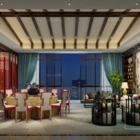 Luxury Hotel Drink Restaurant Interior Scene 3d model