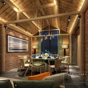 Wood House ruokailuhuoneen sisätilojen kohtaus 3d-malli
