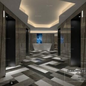 Modelo 3d da cena interior do hotel do corredor do elevador