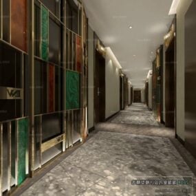 Escena interior del hotel del pasillo moderno modelo 3d