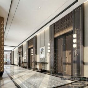 Pemandangan Interior Lobi Hotel Desain Mewah model 3d