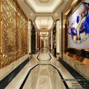 新しいホテルの廊下のモダンなデザインのインテリアシーンの3Dモデル