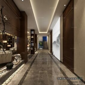 Modelo 3D da cena interior do lobby do hotel chinês