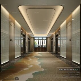 مدل 3 بعدی دکوراسیون داخلی لابی هتل به سبک چینی