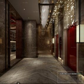 Chinese Style Hotel Elevator Lobby Interior Scene 3d model