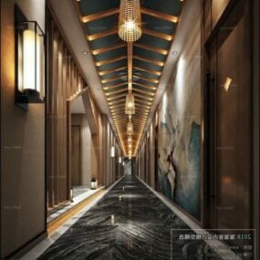 مدل سه بعدی صحنه داخلی لابی هتل طراحی چینی