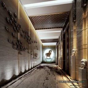 Model 3d Pemandangan Interior Dekorasi Koridor Hotel Gaya Modern