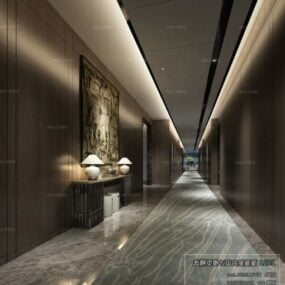 مدل سه بعدی صحنه داخلی لابی هتل طراحی مدرن ساده