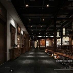 Modelo 3D da cena interior do lobby do restaurante chinês