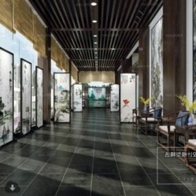 Modello 3d della scena interna di progettazione della lobby in stile cinese