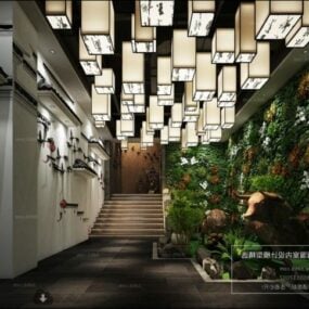 Scena wewnętrzna przestrzeni wejściowej hotelu Green Model 3D