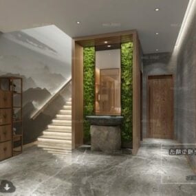 Modelo 3d de cena interior de design de lavatório público de luxo