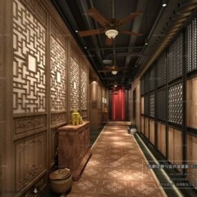 Kiinalainen klassinen aulan sisustuskuvaus 3D-malli