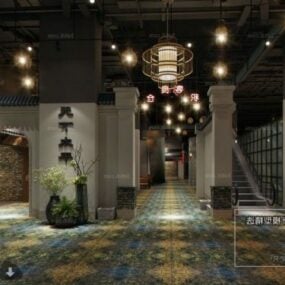 Lobby av restaurang kinesisk stil interiör scen 3d-modell