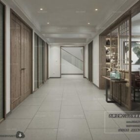 Lobby Of Office Chinese Style Interior Scene 3d model
