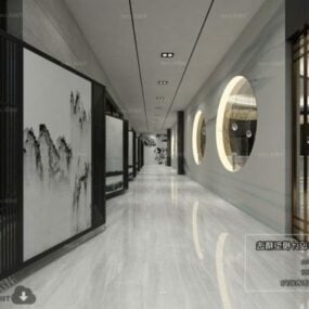 Modern Hotel Lobby Marble Style Interior Scene 3d model
