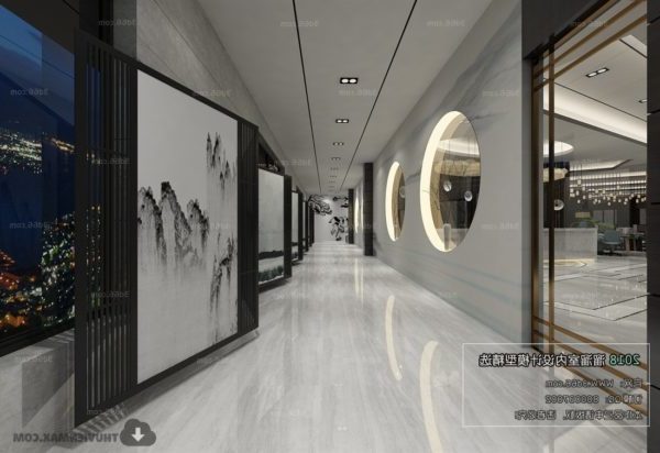 Modern Hotel Lobby Marble Style Interior Scene