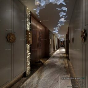 Hotel Lobby s lampami dekorace 3D model scény interiéru