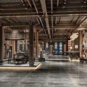 Drewniana sala wystawowa w stylu azjatyckim Scena wewnętrzna Model 3D