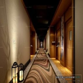 Luxusní teplý styl hotelové lobby 3D model interiéru scény