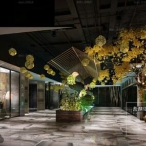 نمایشگاه سبک ژاپنی در صحنه داخلی ساختمان مدل سه بعدی