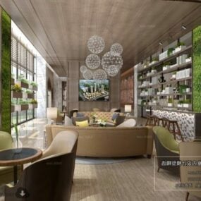 3D-Modell der modernen Design-Hotel-Lounge-Bereich-Innenszene