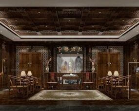 Sala de conferencias Estilo de decoración china Escena interior Modelo 3d