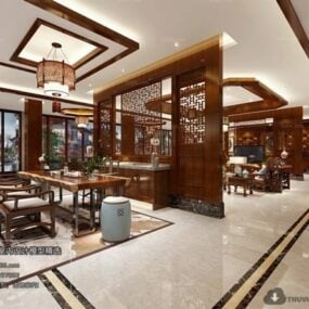 Modelo 3d de cena interior de design de espaço de conferência em estilo chinês