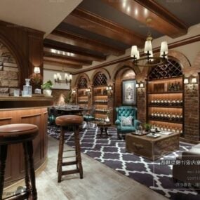 Escena interior de sala de vinos de estilo americano modelo 3d