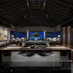 Modelo 3D da cena interior da sala de recepção em estilo resort