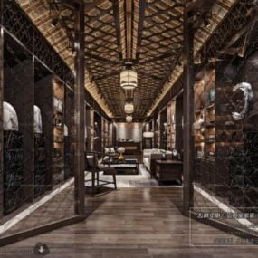Luxury Style Wooden Reception Space Interior Scene 3d model