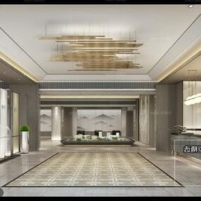 Modelo 3D da cena interior do espaço de showroom de imóveis com design moderno