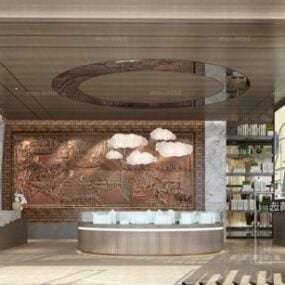 Čínský dřevěný styl Real Estate Showroom Interiér scény 3D model