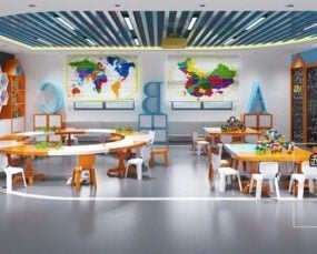 3D-Modell der Kindergartenzimmer-Innenszene