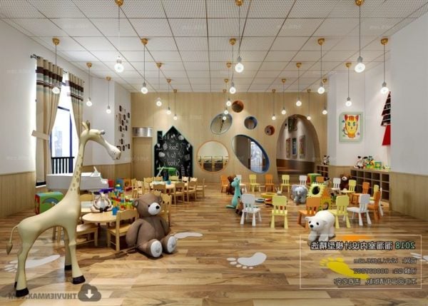 Escena interior de jardín de infantes de diseño moderno