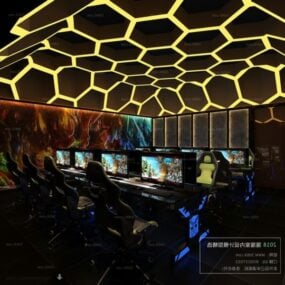 Modelo 3D da cena interior da sala de jogos de entretenimento em estilo escuro