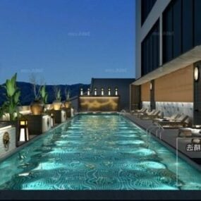 نموذج مشهد داخلي لحمام السباحة في فندق خارجي فاخر ثلاثي الأبعاد