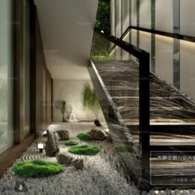 3д модель интерьера в стиле японского сада в помещении
